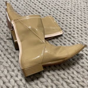 Fendi Fframe Nude Patent Leather Ankle Boots